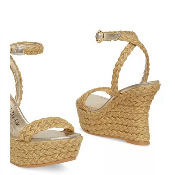 NEW STUART WEITZMAN braida strap espadrille wedge sandals in gold - Picture 3 of 4